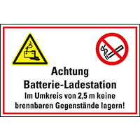 Hinweisschild Batterieladestation im Umkreis..., Kunststoff, 400x300mm