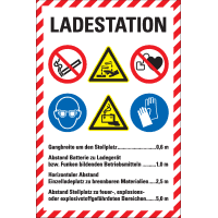 Hinweis-Kombischild LADESTATION, Text/Piktogramme ASR/ISO, Kunststoff, 200x300mm