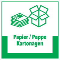 Abfallkennzeichen Papier/Pappe, mit Symbol und Text, Cellulose-Folie,200x200mm