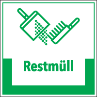Abfallkennzeichen Restmüll, mit Symbol und Text, Cellulose-Folie,200x200mm