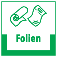 Abfallkennzeichen Folien, mit Symbol und Text, Cellulose-Folie,200x200mm