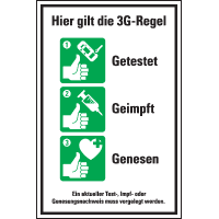Hinweisschild Hier gilt die 3G-Regel, Kunststoff, 200x300mm