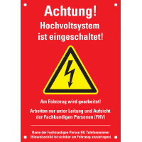 Warnzeichen Achtung Hochvolt, DGUV 209-093, eingeschaltet, rot, Kunststoff,297x210mm