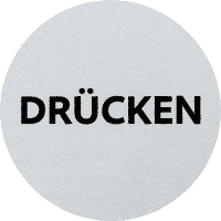 Türschild Drücken, Vollaluminium, silber eloxiert, selbstklebend, Ø 60mm