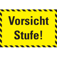 Türhinweisschild Vorsicht Stufe!, schraffierter Rand, Kunststoff, 300x200mm