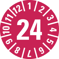 Prüfplakette 24, rot, Dokumentenfolie, selbstklebend, Ø 15mm, 60/Bogen