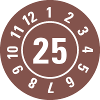 Prüfplakette 25, braun, Dokumentenfolie, selbstklebend, Ø 25mm, 105/Heft