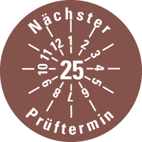 Prüfplakette Nächster Prüftermin 25, braun, Dokumentenfolie, Ø 30mm, 18/Bogen