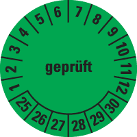 Prüfplakette geprüft 25-30, grün, Dokumentenfolie, selbstklebend, Ø30mm,500/Rolle