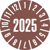Jahresprüfplakette 2025, braun, Dokumentenfolie, Ø 30mm, 18/Bogen