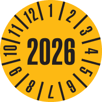 Jahresprüfplakette 2026, gelb, Folie, ablösbar, Ø 30mm, 500/Rolle