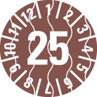 Prüfplakette 25, braun, Sicherheitsfolie, selbstklebend, Ø 15mm, 60/Bogen