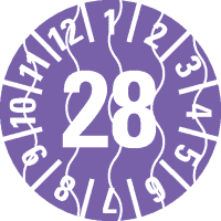 Prüfplakette 28, violett, Sicherheitsfolie, selbstklebend, Ø 15mm, 60/Bogen