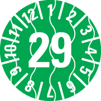 Prüfplakette 29, grün, Sicherheitsfolie, selbstklebend, Ø 15mm, 60/Bogen