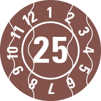 Prüfplakette 25, braun, Sicherheitsfolie, selbstklebend, Ø 25mm, 21/Bogen