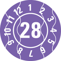 Prüfplakette 28, violett, Sicherheitsfolie, selbstklebend, Ø 25mm, 21/Bogen