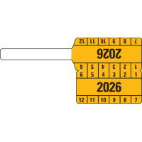 Kabelprüfplakette 2026, gelb, Folie, selbstklebend, 65x30mm, 10/Bogen