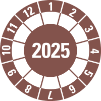 Prüfplakette 2025, braun, Dokumentenfolie, selbstklebend, Ø40mm,10/Bogen