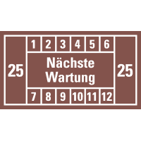 Prüfplakette Nächste Wartung 25, braun, Dokumentenfolie, 45x25mm, 12/Bogen