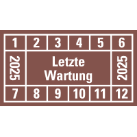 Prüfplakette Letzte Wartung 2025, braun, Dokumentenfolie, 45x25mm, 12/Bogen