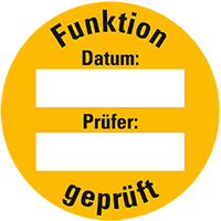 Prüfplakette Funktion geprüft, gelb, Folie, ablösbar, Ø 30mm, 18/Bogen
