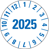 Prüfplakette 2025, weiß, Folie, m.Spezialkl., Oberflächenschutz, Ø25mm, 500/Rolle