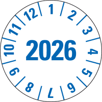 Prüfplakette 2026, weiß, Folie, m.Spezialkleber, Oberflächenschutz, Ø 25mm, 21/Bogen