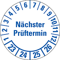 Prüfplakette Nächster Prüftermin 23-26, weiß, Folie, Spezialkl., Ø 25mm,500/Rolle