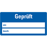 Infoplakette Geprüft am: durch:, Hochleistungsfolie m. Laminat, 50x25mm, 10/Bogen