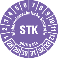 Prüfplakette STK 28-33, violett, Folie, m.Spezialkl.Oberflächenschutz, Ø30mm, 18/BOG