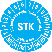 Prüfplakette STK 30-35, hellblau, Folie, m.Spezialkl.Oberflächenschutz, Ø30mm, 18/BOG