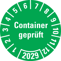 Prüfplakette Container geprüft 2029, grün, Hochleistungsfolie, Ø 30mm, 18/Bogen