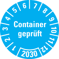 Prüfplakette Container geprüft 2030, hellblau, Hochleistungsfolie, Ø 30mm, 18/Bogen