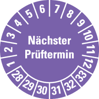 Prüfplakette Nächster Prüftermin, 28-33, violett, Folie, ablösbar, Ø 30mm, 18/Bogen