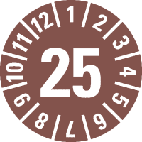 Prüfplakette 25, braun, Schachbrettfolie, selbstklebend, Ø 15mm, 60/Bogen