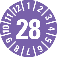 Prüfplakette 28, violett, Schachbrettfolie, selbstklebend, Ø 15mm, 60/Bogen