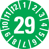 Prüfplakette 29, grün, Schachbrettfolie, selbstklebend, Ø 15mm, 60/Bogen