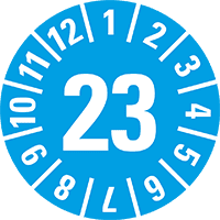 Prüfplakette 23, blau, Schachbrettfolie, selbstklebend, Ø 30mm, 18/Bogen