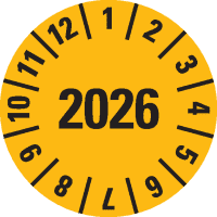 Jahresprüfplakette 2026, gelb, Dokumentenfolie, Ø 10mm, 1000/Rolle
