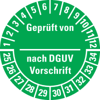 Prüfplakette Geprüft...nach DGUV Vorschrift 25-34, grün, Dokufolie, Ø 25mm,500/RO
