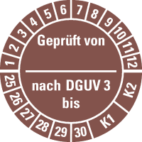 Prüfpl.Gepr.v.-n.DGUV Vorschrift 3 K1/K2,25-30, braun, Dokufolie, Ø25mm,21/Bogen