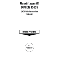Grundetikett Geprüft DIN EN 15635/DGUV 208-061, Folie, ablösbar,40x100mm,5/Bogen
