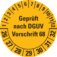 Prüfpl. G.n.DGUV Vorschr.68, 26-32, gelb, Folie, Oberflächensch., Ø 40mm, 10/BOG