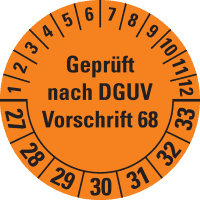 Prüfpl. G.n.DGUV Vorschr.68, 27-33, orange, Folie, Oberflächensch., Ø 40mm, 10/BOG