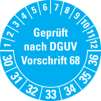Prüfpl. G.n.DGUV Vorschr.68, 30-36, hellblau, Folie, Oberflächensch., Ø 40mm, 10/BOG