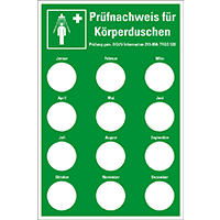 Prüfnachw.f. Körperduschen DGUV Inf. 213-850, Prüfpl.Ø20mm, Kunststoff,100x150mm