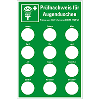 Prüfnachw.für Augenduschen DGUV Inf. 213-850, Prüfpl.Ø20mm, Kunststoff,100x150mm