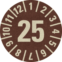 Prüfplakette 25, braun, Primärfaser-Graspapier, selbstkl., Ø 30mm, 500/Rolle
