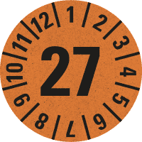 Prüfplakette 27, orange, Primärfaser-Graspapier, Ø 30mm, 18/Bogen