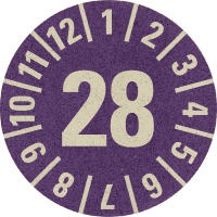 Prüfplakette 28, violett, Primärfaser-Graspapier, Ø 30mm, 18/Bogen